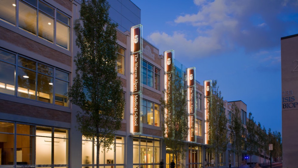Medical school campus at dusk